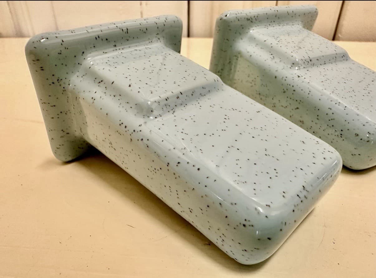 Vintage Blue Speckled Ceramic Towel Bar Brackets Pair Bathroom Salvage - Thumbnail 6