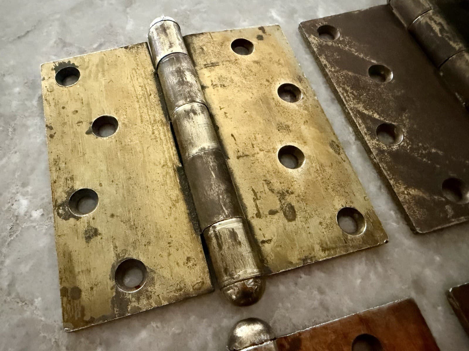 Vintage Stanley SW Sweetheart Steel Door Hinges 4” x 4” Set of 4 Brass Wash - Thumbnail 5