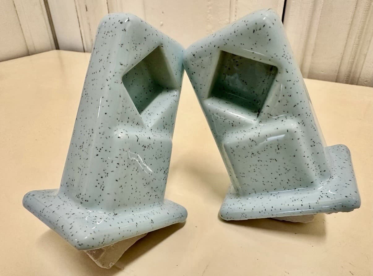 Vintage Blue Speckled Ceramic Towel Bar Brackets Pair Bathroom Salvage - Thumbnail 2