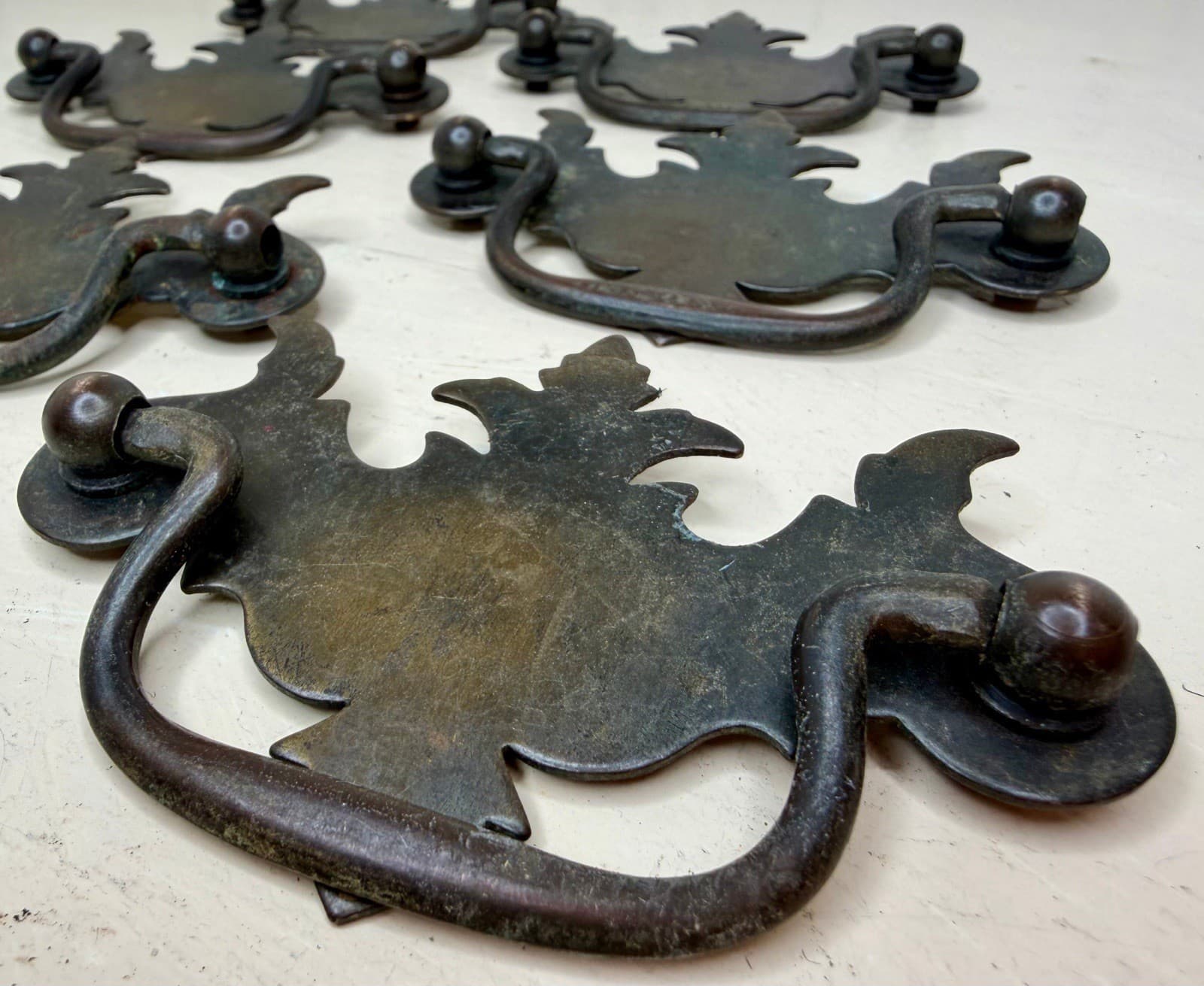Vintage Steel Batwing Drawer Pulls Set of 6 – Chippendale – 3” centers - Thumbnail 2