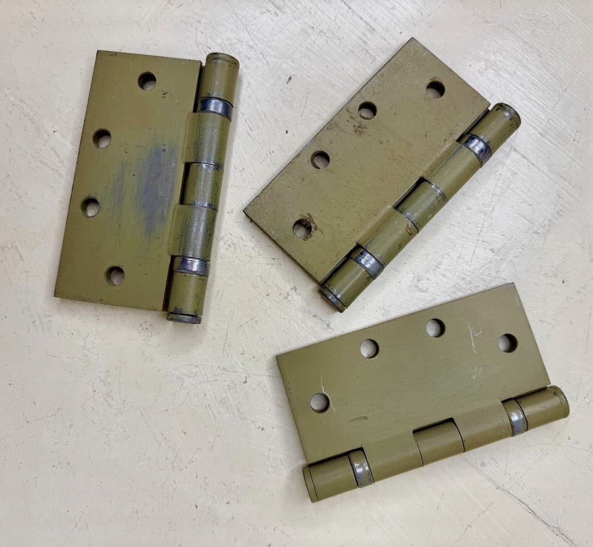 Vintage Stanley Steel Door Hinges Set of 3 Original Green Finish 4.5x4.5 - Thumbnail 5