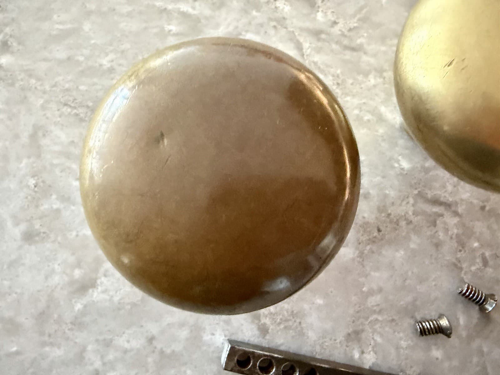 Vintage Brass Door Knob Set , 2 Stamped Steel Back Plates/ Keyhole. - Thumbnail 3