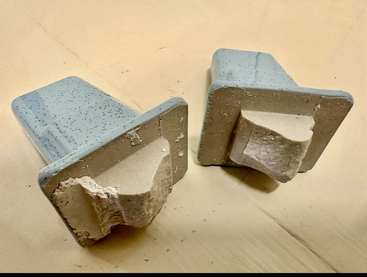 Vintage Blue Speckled Ceramic Towel Bar Brackets Pair Bathroom Salvage - Thumbnail 8