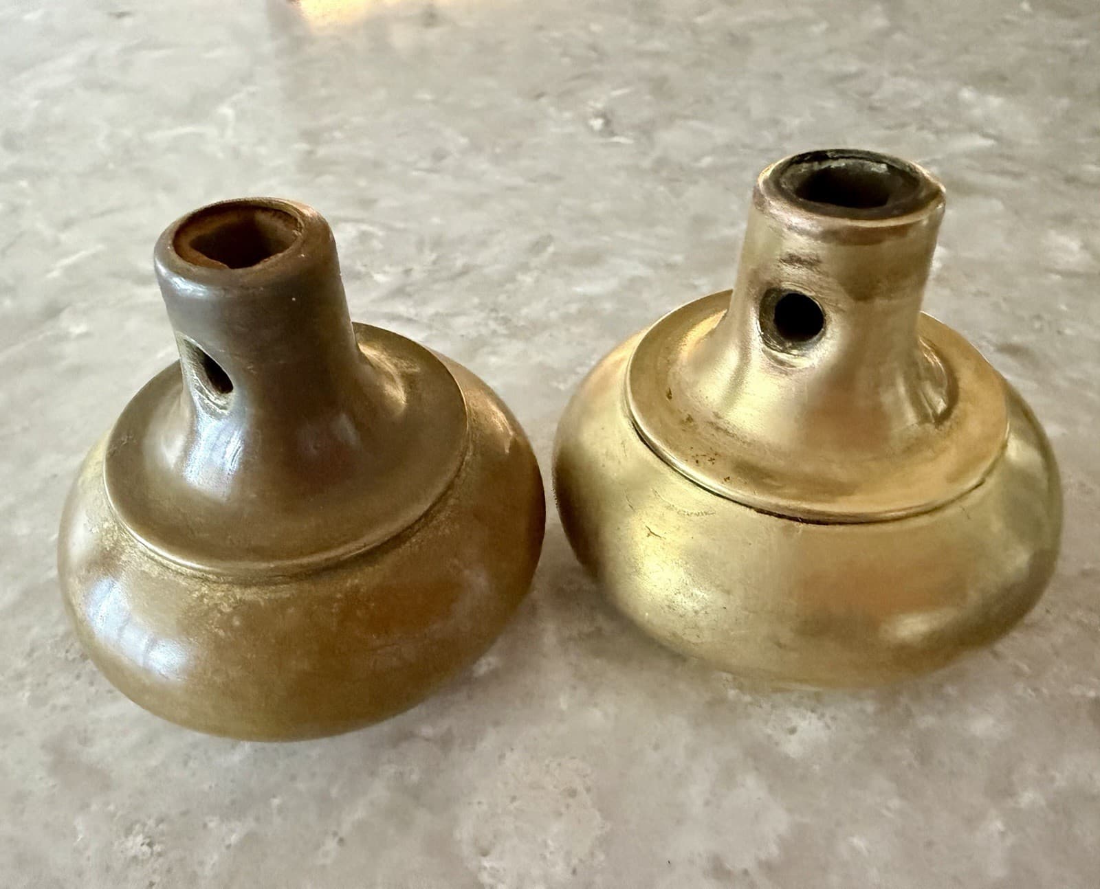 Vintage Brass Door Knob Set , 2 Stamped Steel Back Plates/ Keyhole. - Thumbnail 5