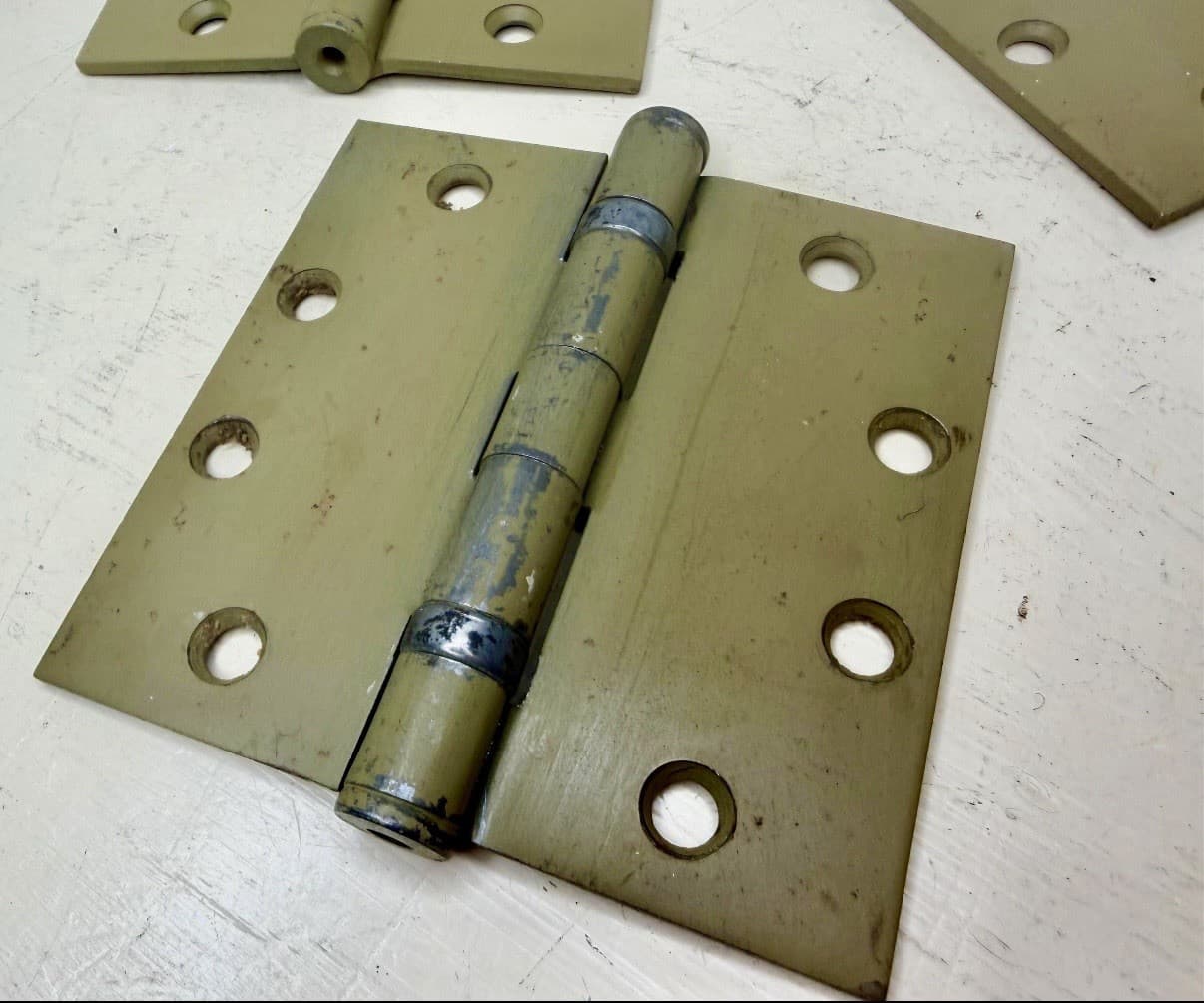 Vintage Stanley Steel Door Hinges Set of 3 Original Green Finish 4.5x4.5 - Thumbnail 3