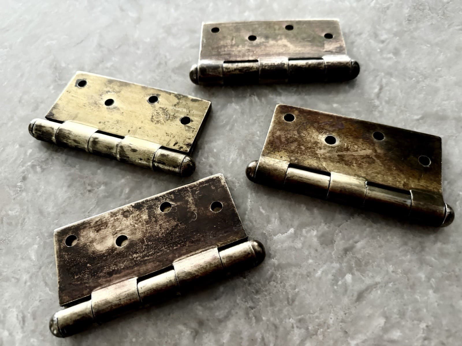 Vintage Stanley SW Sweetheart Steel Door Hinges 4” x 4” Set of 4 Brass Wash - Thumbnail 10