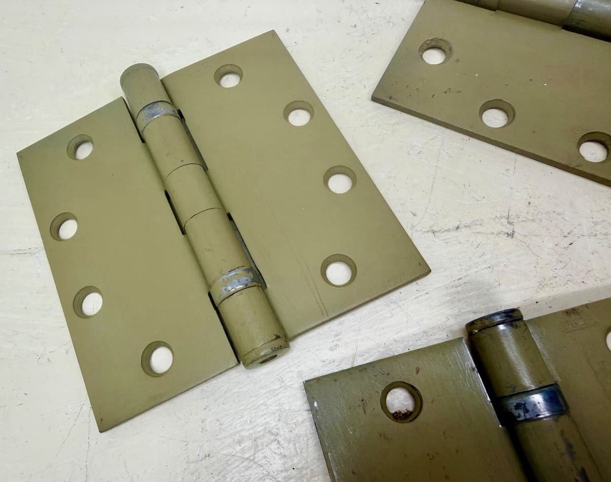 Vintage Stanley Steel Door Hinges Set of 3 Original Green Finish 4.5x4.5 - Thumbnail 2