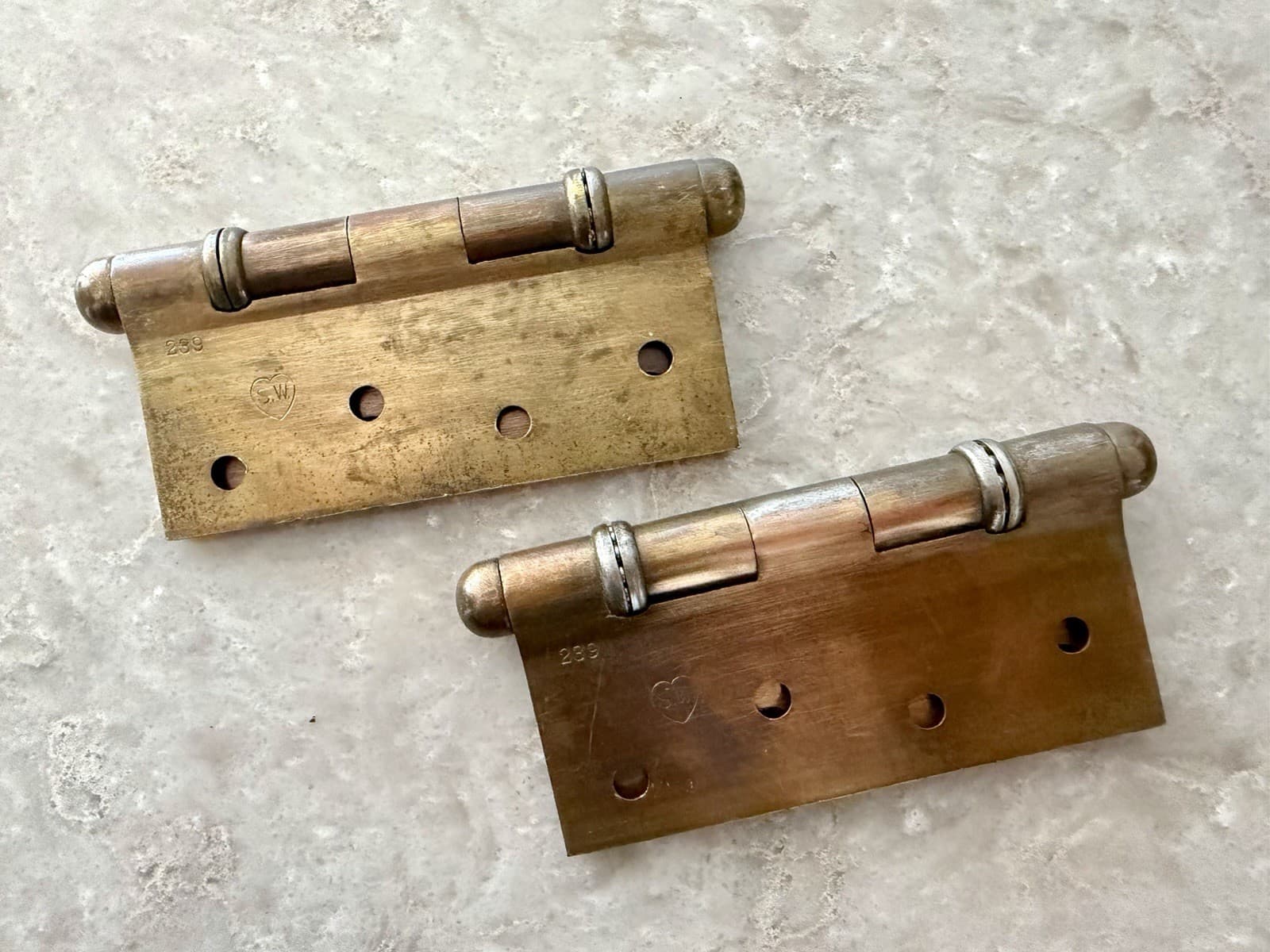 Vintage Stanley SW Sweetheart 239 Ball Bearing Hinges Copper Wash 3.5x4 Pair - Thumbnail 10