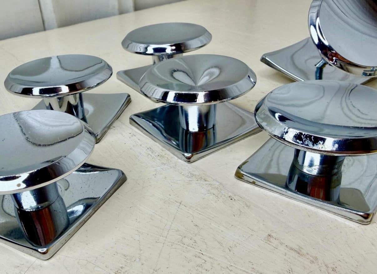 Set of 6 modern cabinet knobs Polished chrome over solid brass. MCM - Thumbnail 2
