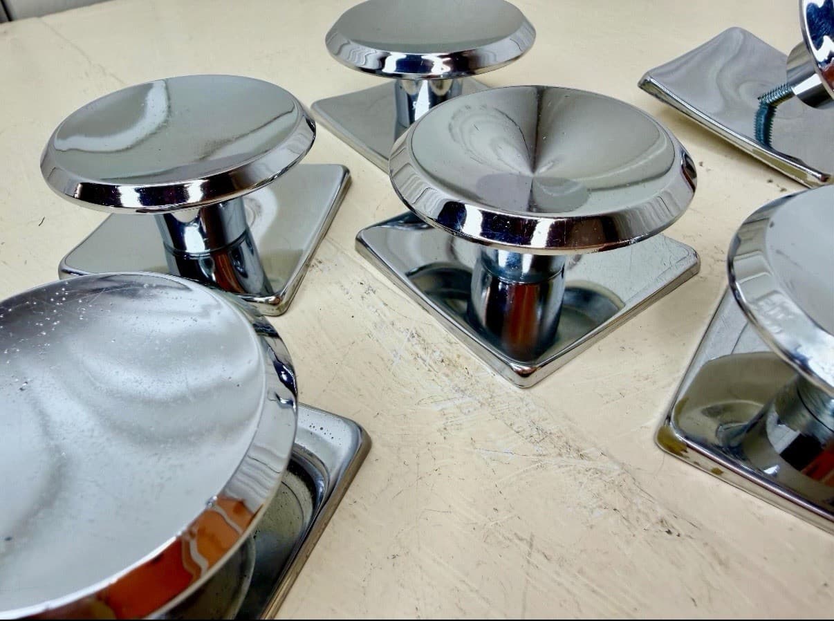 Set of 6 modern cabinet knobs Polished chrome over solid brass. MCM - Thumbnail 3