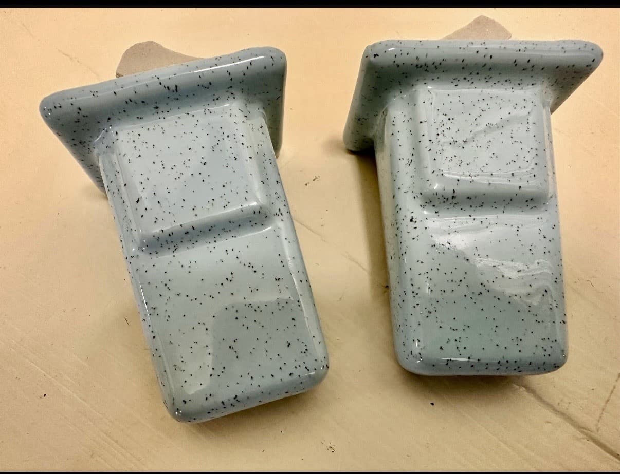 Vintage Blue Speckled Ceramic Towel Bar Brackets Pair Bathroom Salvage - Thumbnail 7