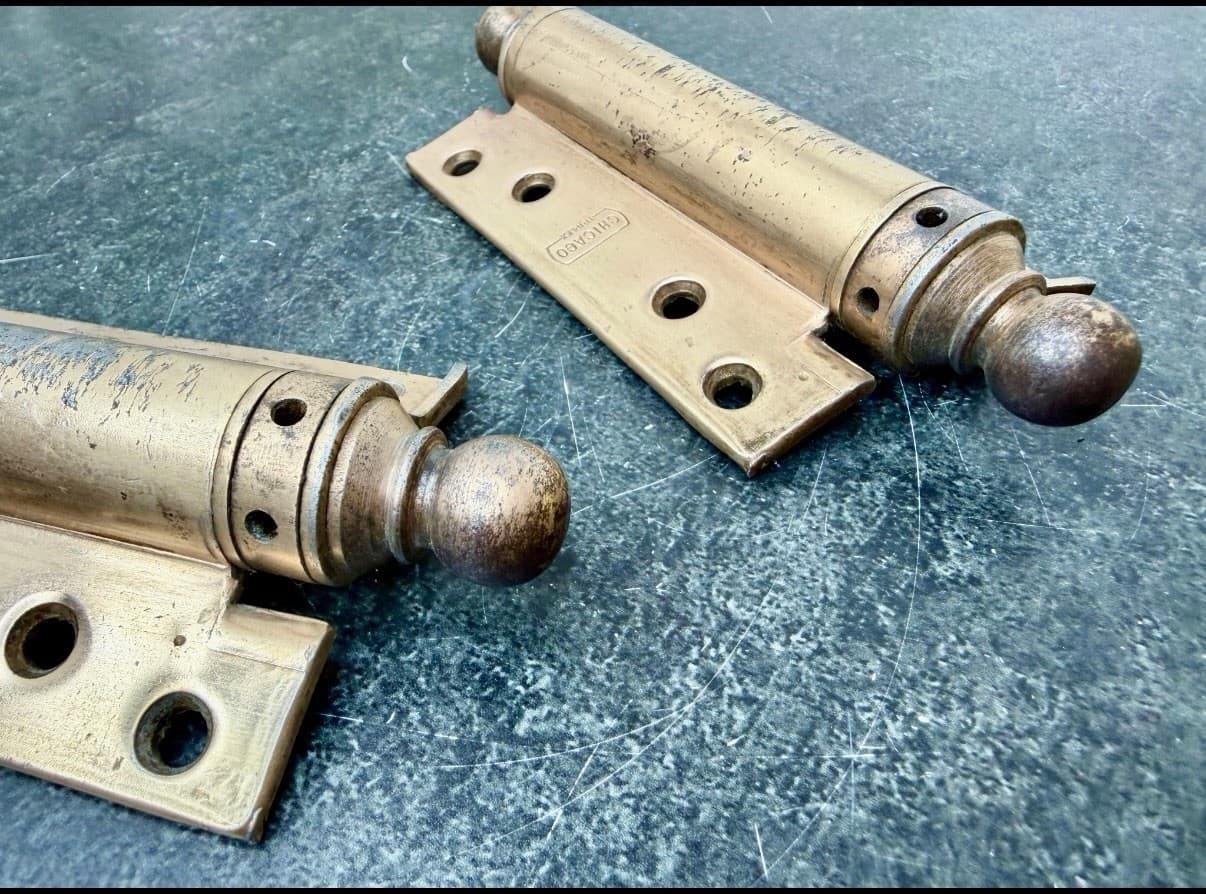 Vintage Chicago Triplex Bathroom Stall Hinges 3.75x3.5 Double Action Pair - Thumbnail 4
