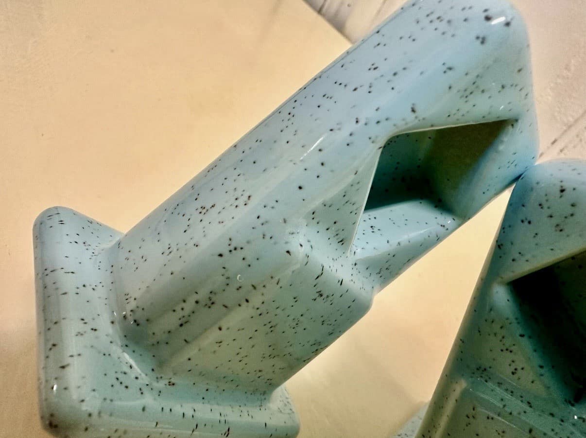 Vintage Blue Speckled Ceramic Towel Bar Brackets Pair Bathroom Salvage - Thumbnail 5