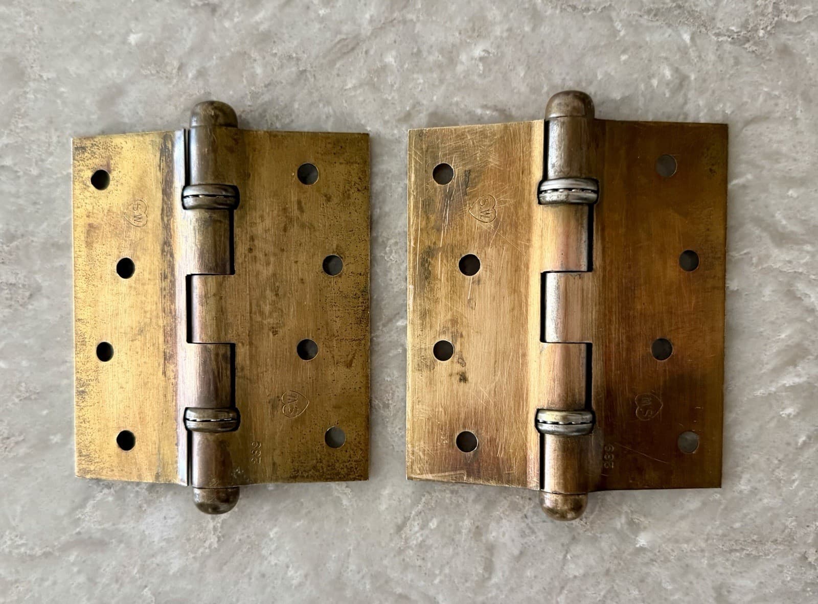 Vintage Stanley SW Sweetheart 239 Ball Bearing Hinges Copper Wash 3.5x4 Pair - Thumbnail 8