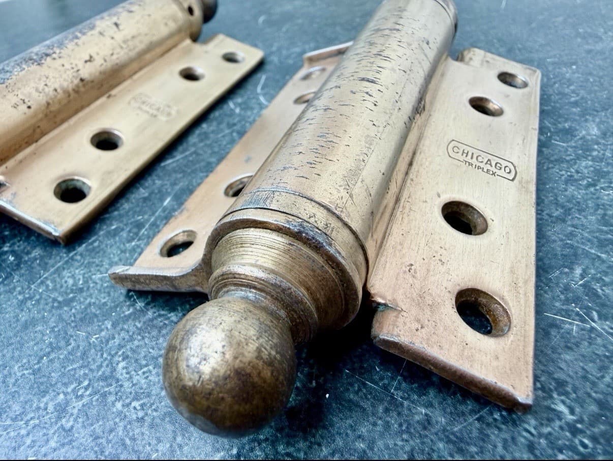 Vintage Chicago Triplex Bathroom Stall Hinges 3.75x3.5 Double Action Pair - Thumbnail 3