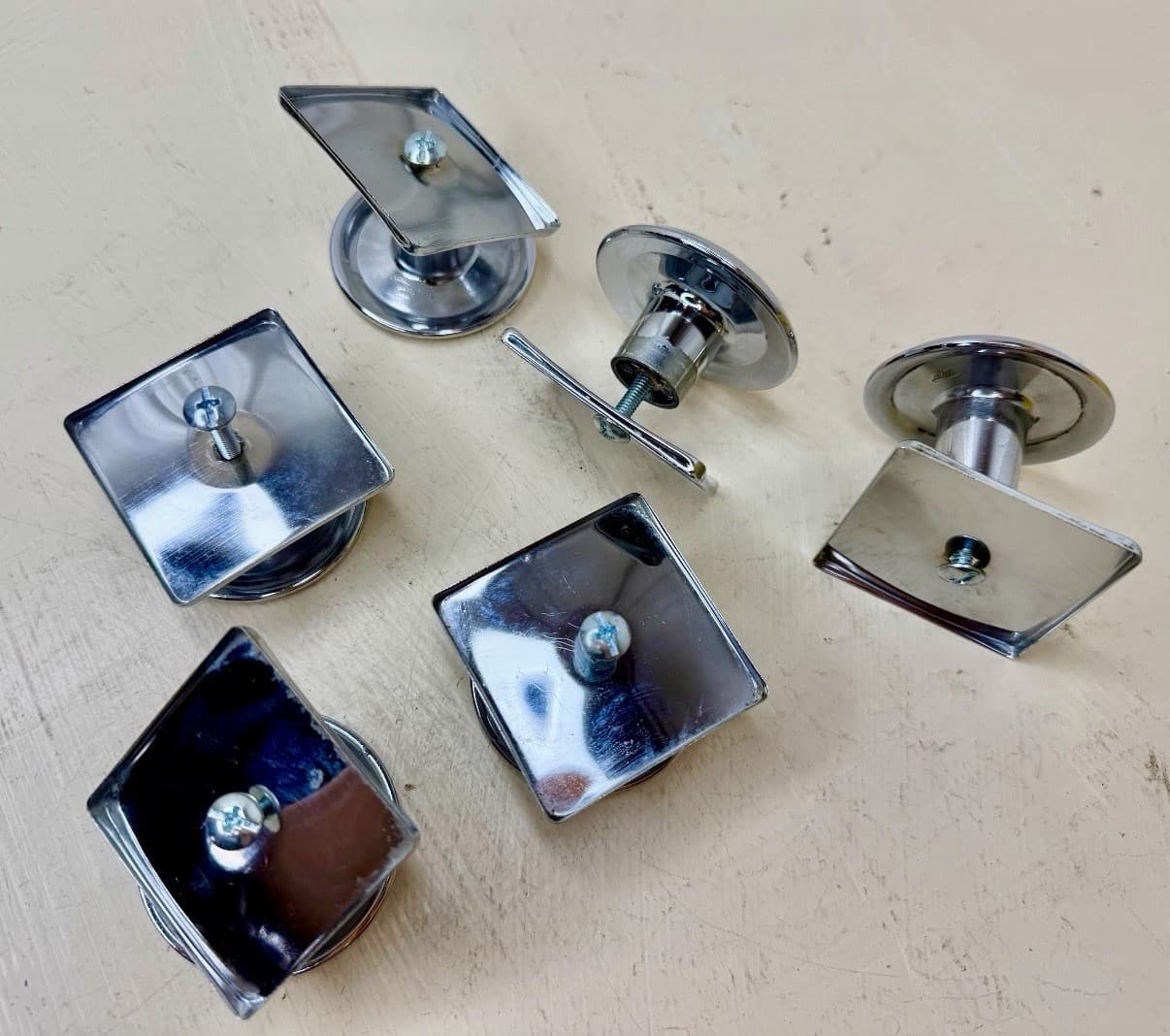 Set of 6 modern cabinet knobs Polished chrome over solid brass. MCM - Thumbnail 7