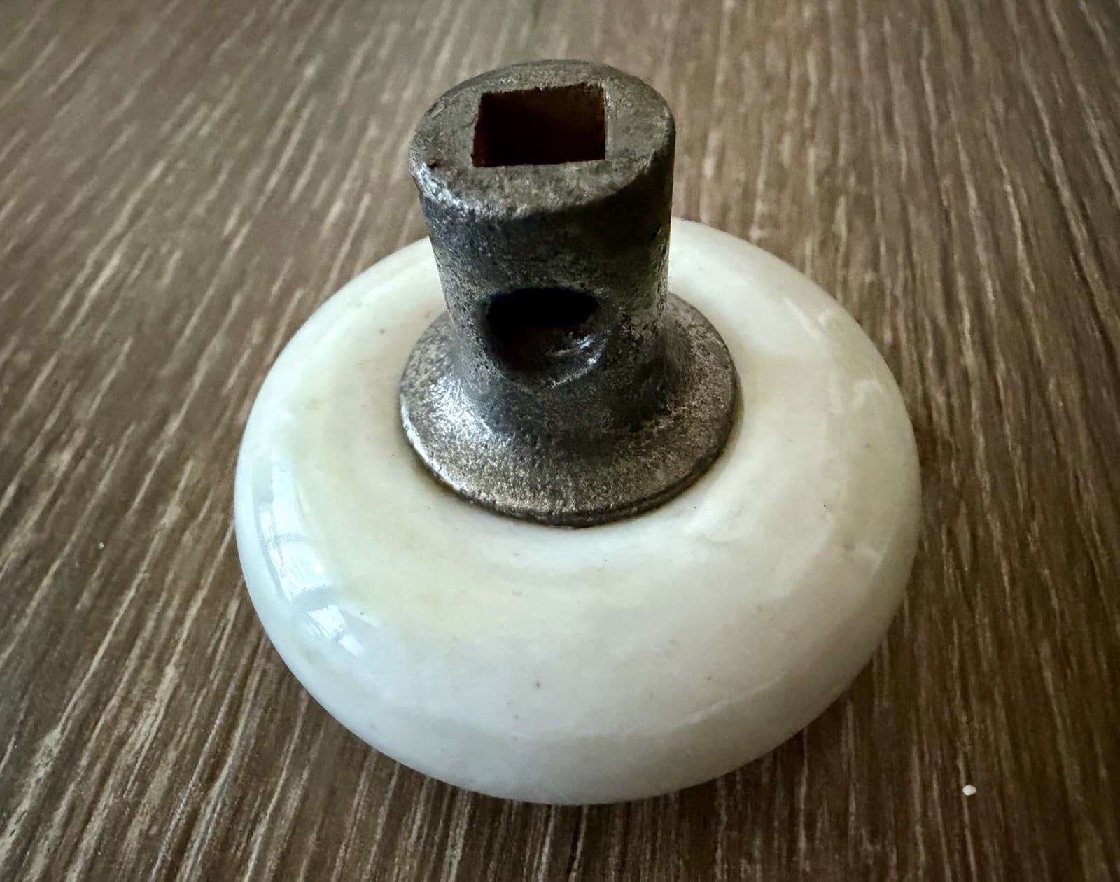 Antique White Porcelain Door Knob w/ Steel Post 2.25” Architectural Salvage - Thumbnail 4