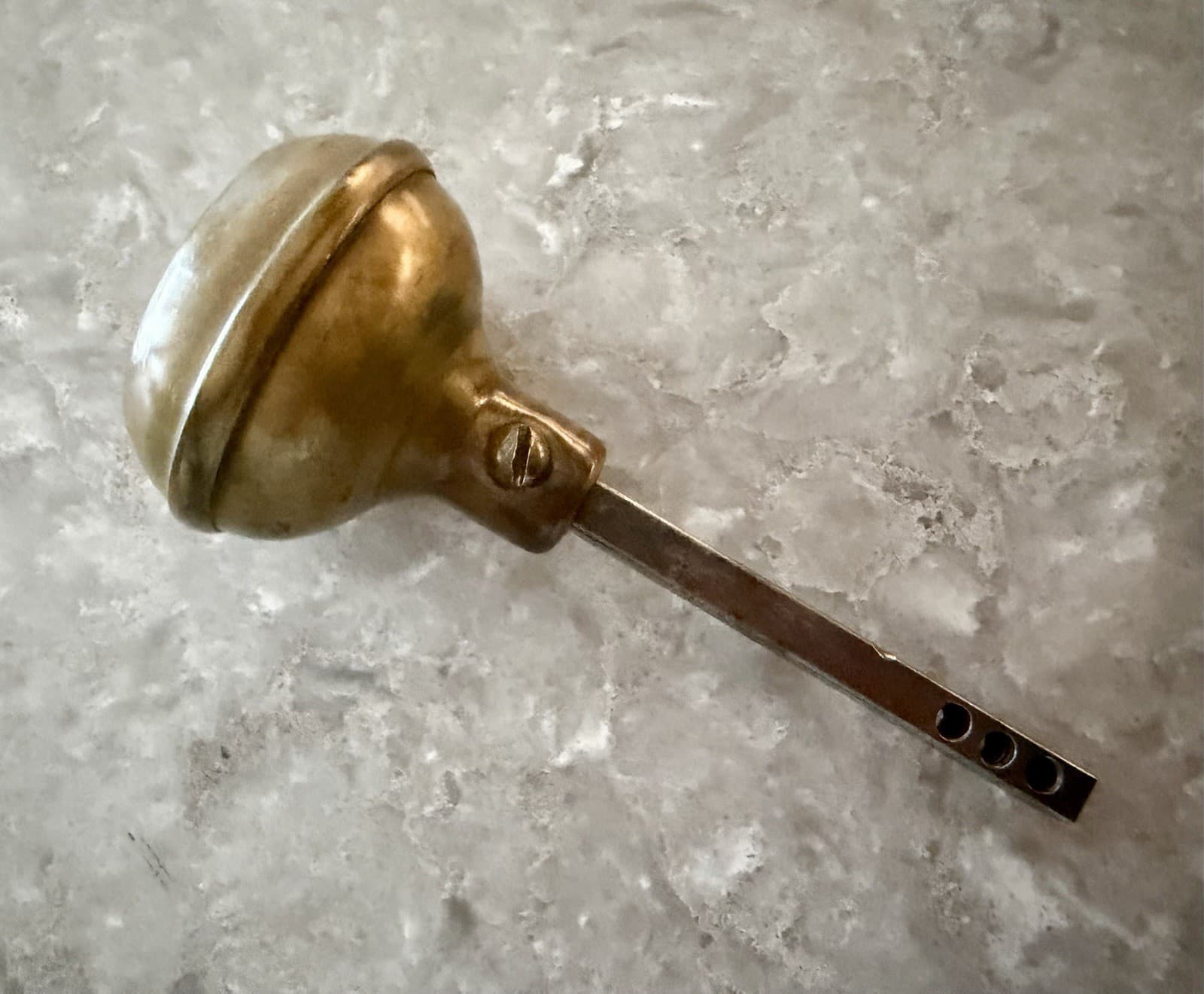 Vintage Stamped Brass Round Door Knob w Original Spindle Architectural Salvage - Thumbnail 5