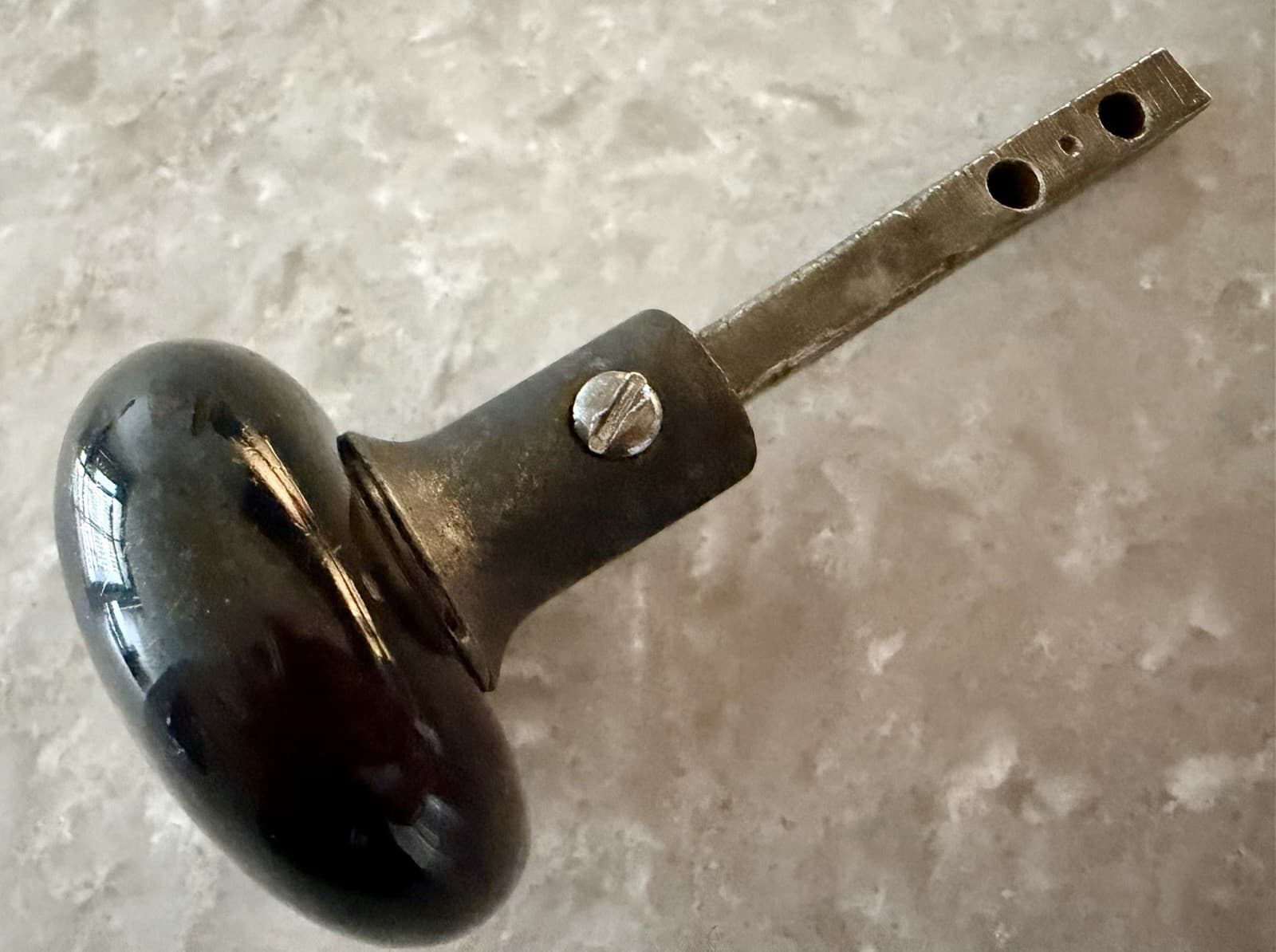 Antique Dark Brown Porcelain Door Knob Cast Iron Collar Adjustable Post - Thumbnail 4