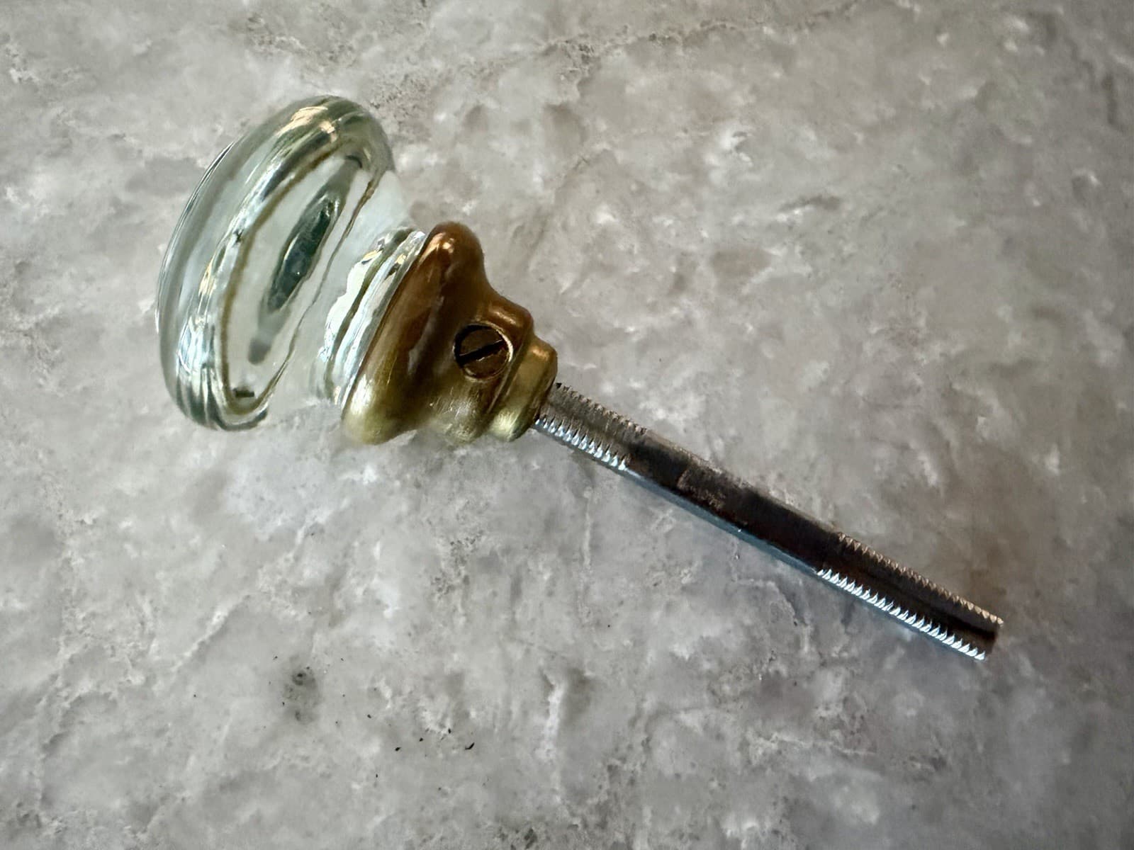 Antique Clear Glass Door Knob w Brass Collar & Threaded Spindle - Thumbnail 5