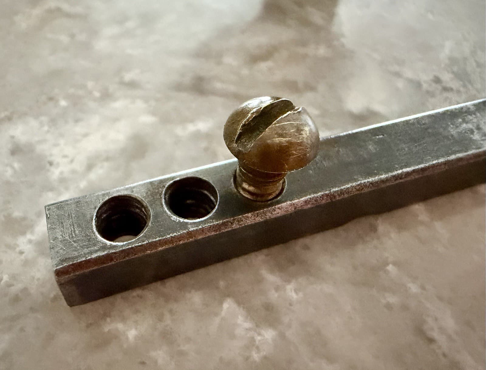 Vintage Stamped Brass Round Door Knob w Original Spindle Architectural Salvage - Thumbnail 2