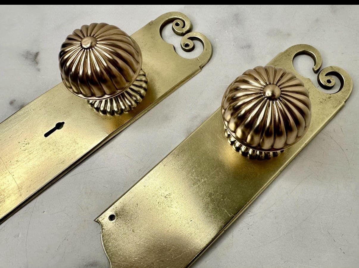Antique P & F Corbin Brass Door Knob Set: Radially Fluted Design - Thumbnail 2