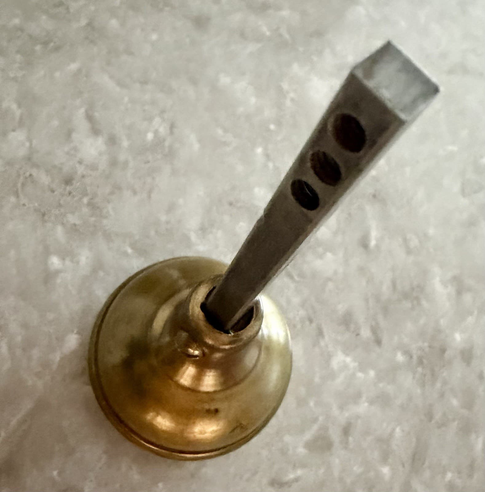 Vintage Stamped Brass Round Door Knob w Original Spindle Architectural Salvage - Thumbnail 8