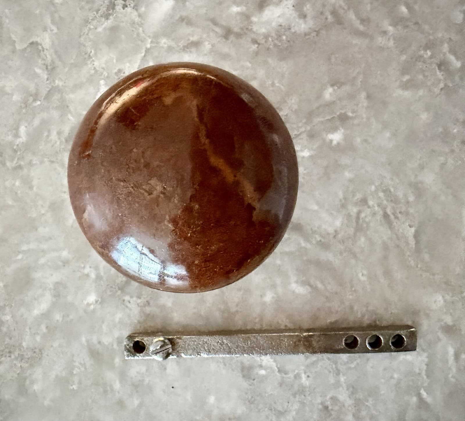 Antique Brown Bennington Clay Ceramic Door Knob w Adjustable Post - Thumbnail 2
