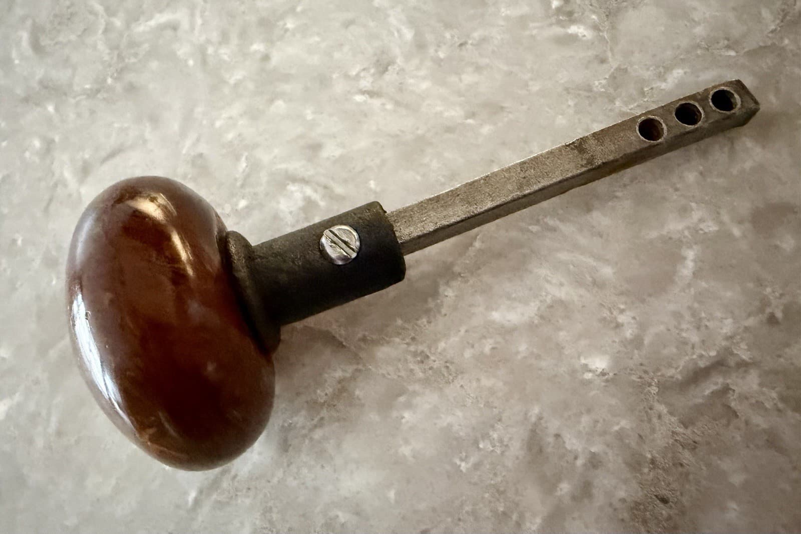 Antique Brown Bennington Clay Ceramic Door Knob w Adjustable Post - Thumbnail 6