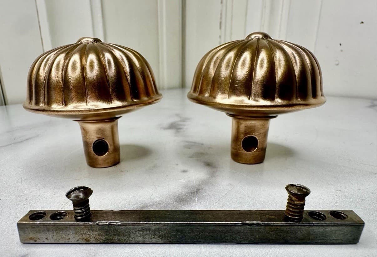 Antique P & F Corbin Brass Door Knob Set: Radially Fluted Design - Thumbnail 4
