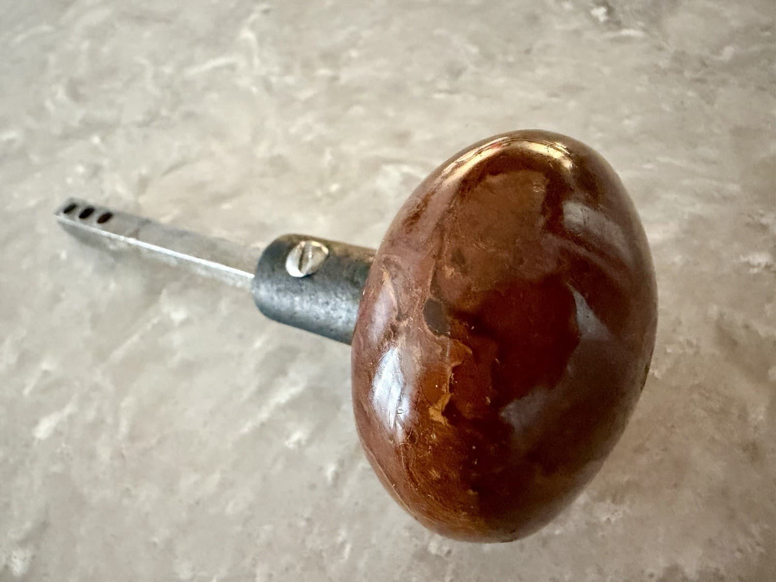 Antique Brown Bennington Clay Ceramic Door Knob w Adjustable Post - Thumbnail 8