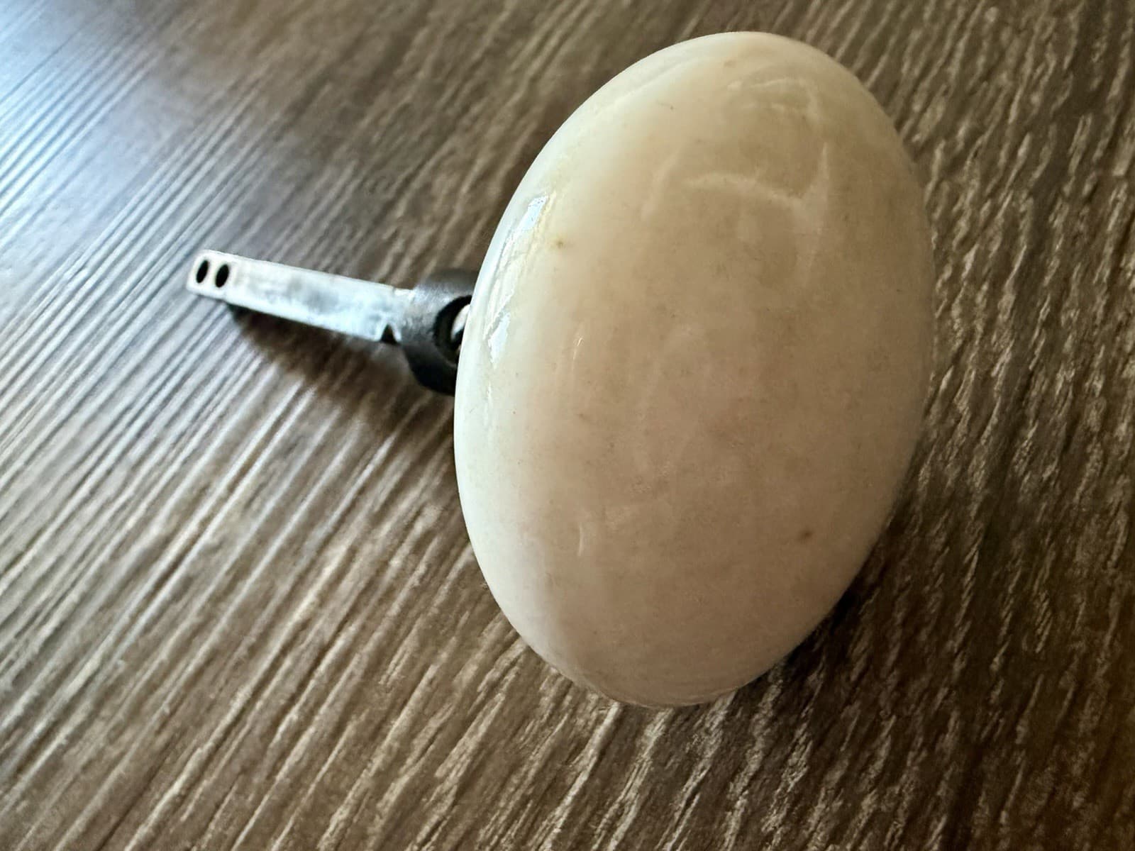 Antique White Porcelain Door Knob w Cast Iron Shank & Spindle - Thumbnail 6