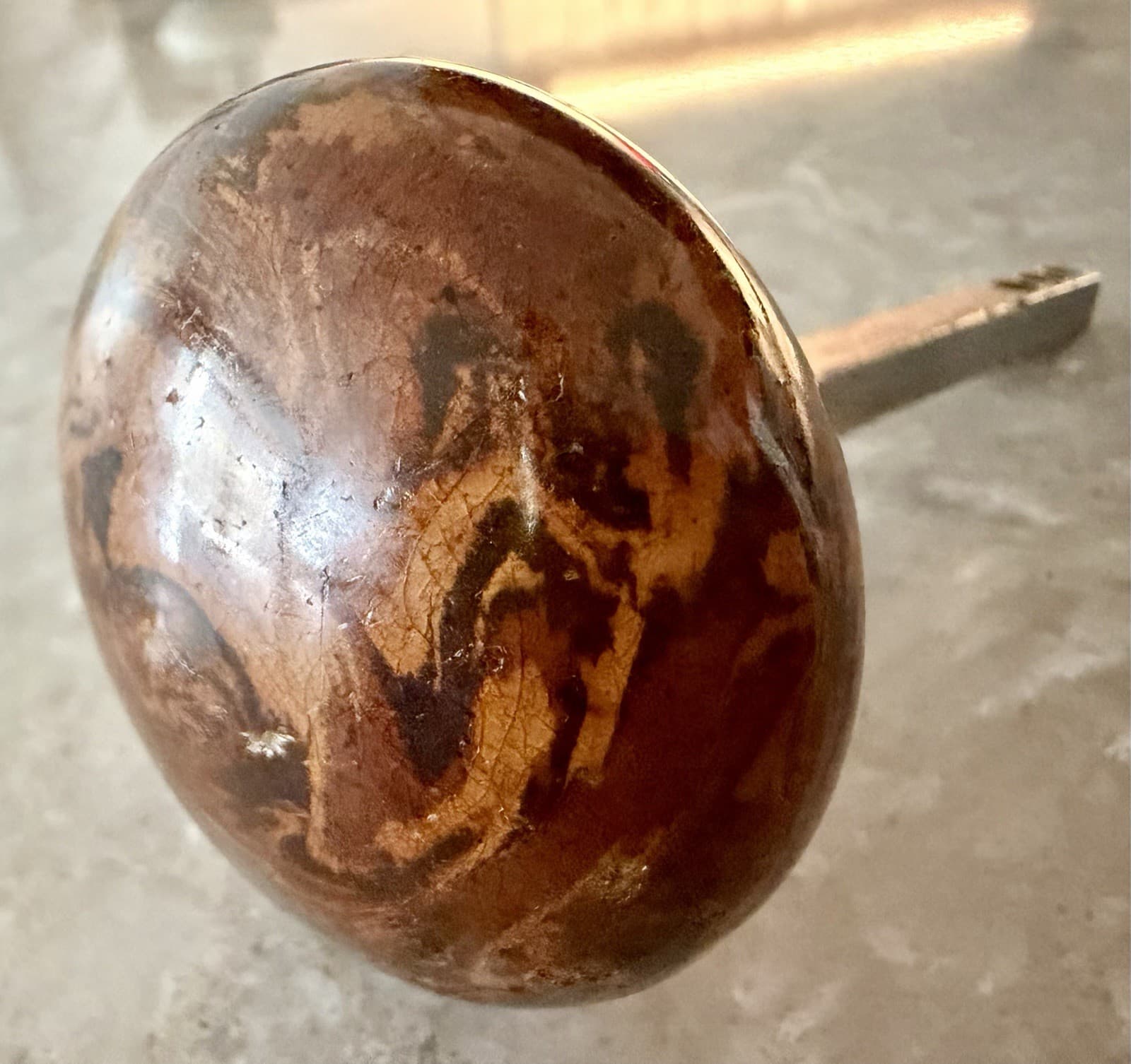 Antique Bennington Brown Swirl Porcelain Door Knob Fixed Spindle Victorian - Thumbnail 4