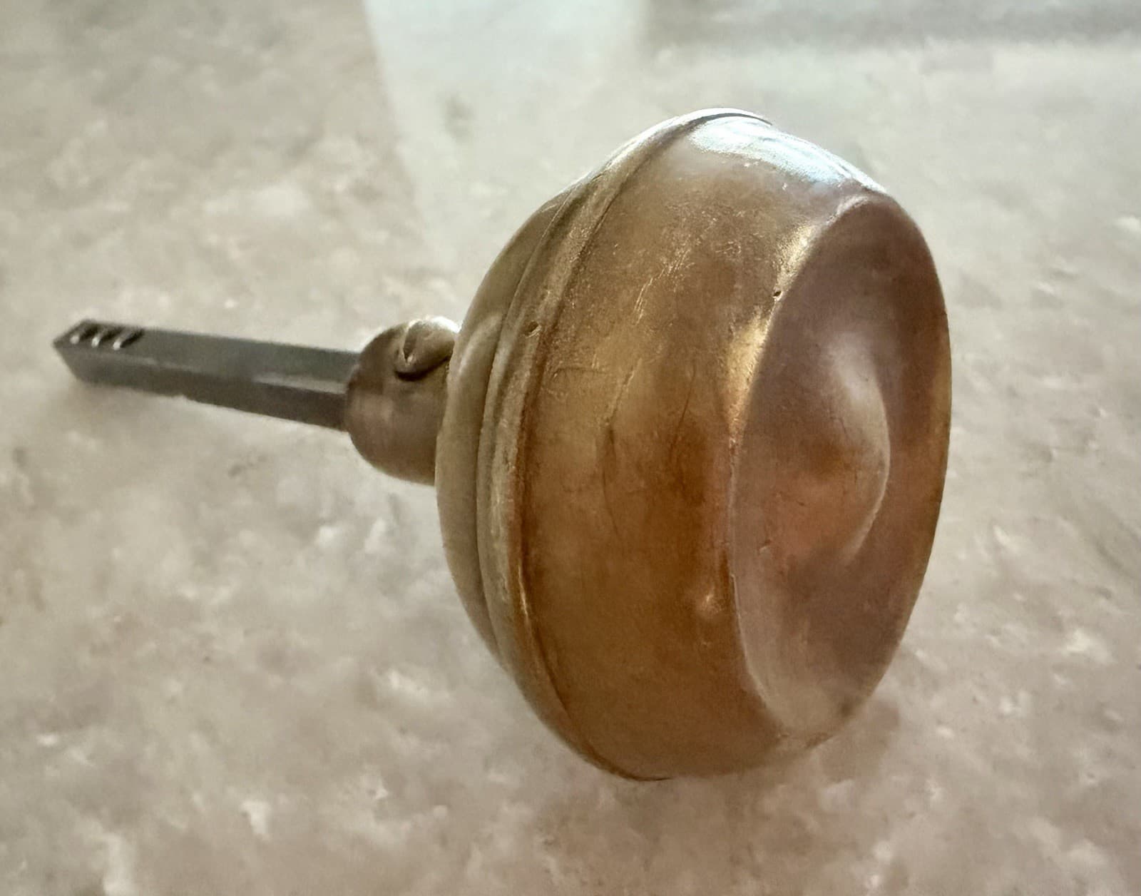 Vintage Stamped Brass Round Door Knob w Original Spindle Architectural Salvage - Thumbnail 7