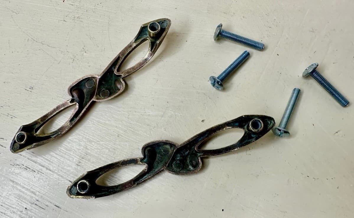 Vintage Cast Metal Cabinet Drawer Pulls Set of 2 Mid Century Modern - Thumbnail 7