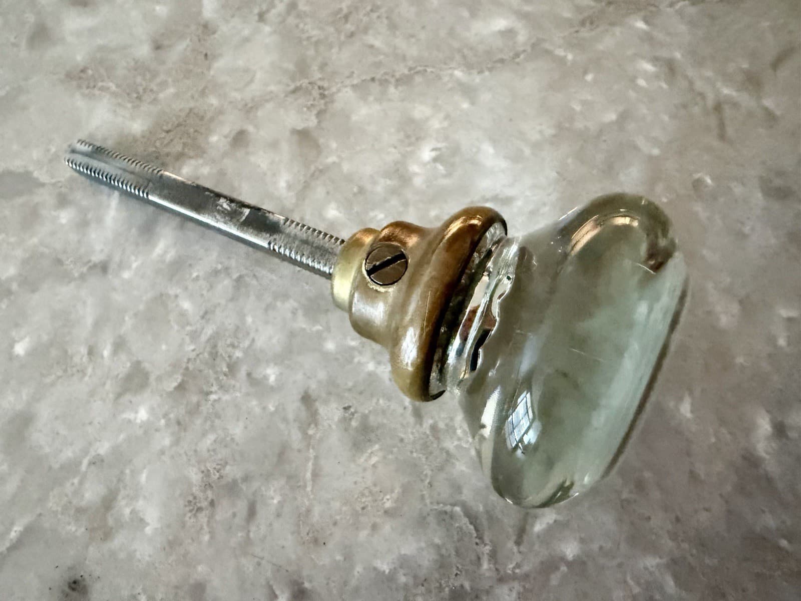 Antique Clear Glass Door Knob w Brass Collar & Threaded Spindle - Thumbnail 8