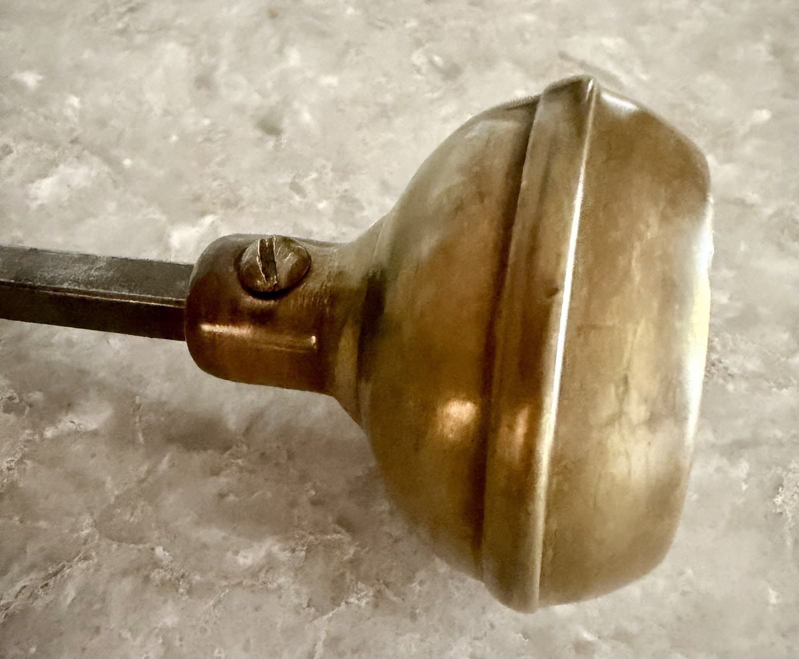 Vintage Stamped Brass Round Door Knob w Original Spindle Architectural Salvage - Thumbnail 6