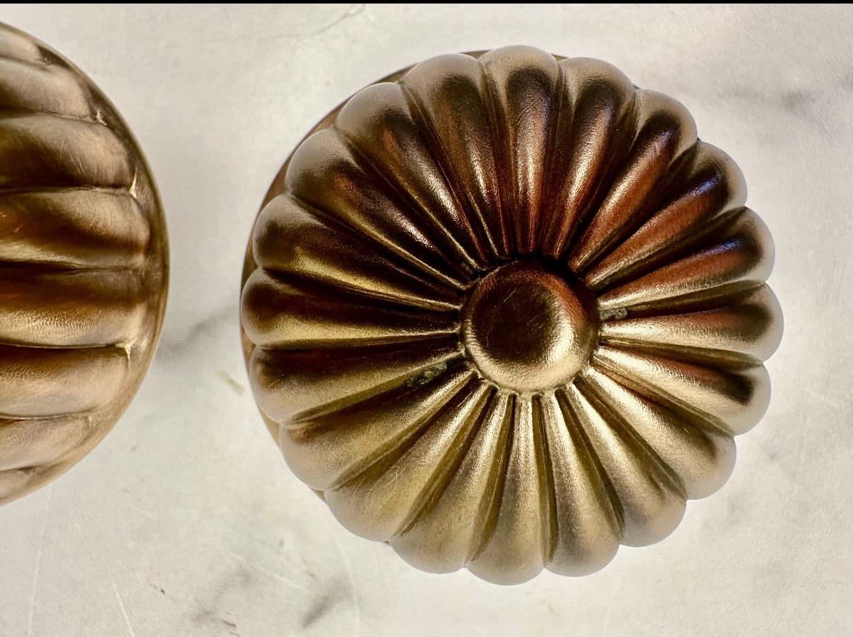 Antique P & F Corbin Brass Door Knob Set: Radially Fluted Design - Thumbnail 6