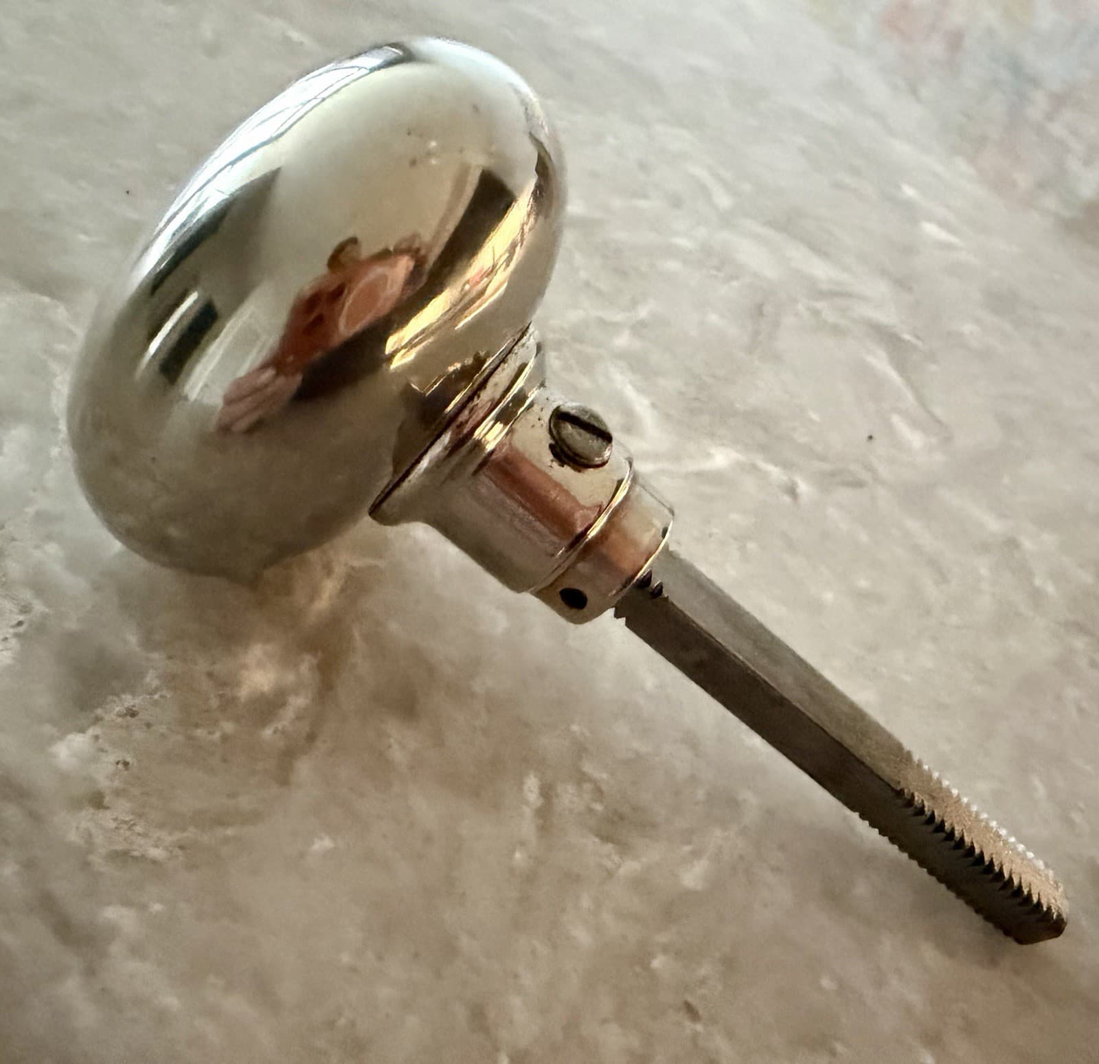 Vintage Nickel Plated Brass Oval Door Knob w Threaded Spindle Salvage - Thumbnail 6
