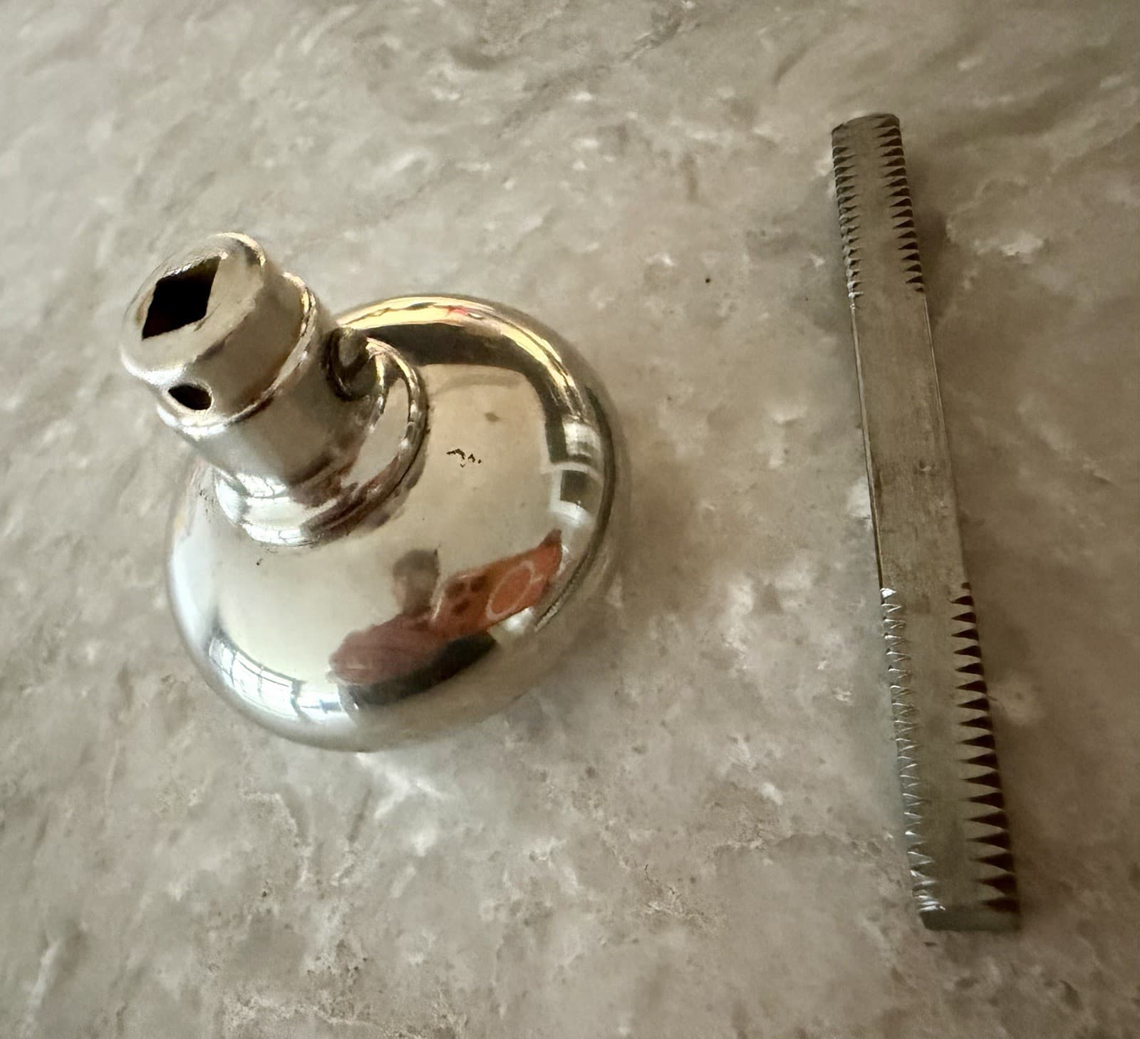 Vintage Nickel Plated Brass Oval Door Knob w Threaded Spindle Salvage - Thumbnail 3
