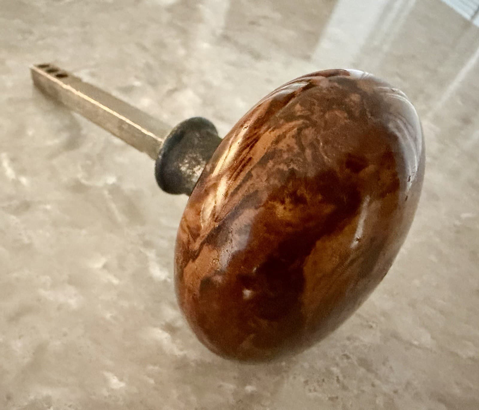 Antique Bennington Brown Swirl Porcelain Door Knob Fixed Spindle Victorian - Thumbnail 2