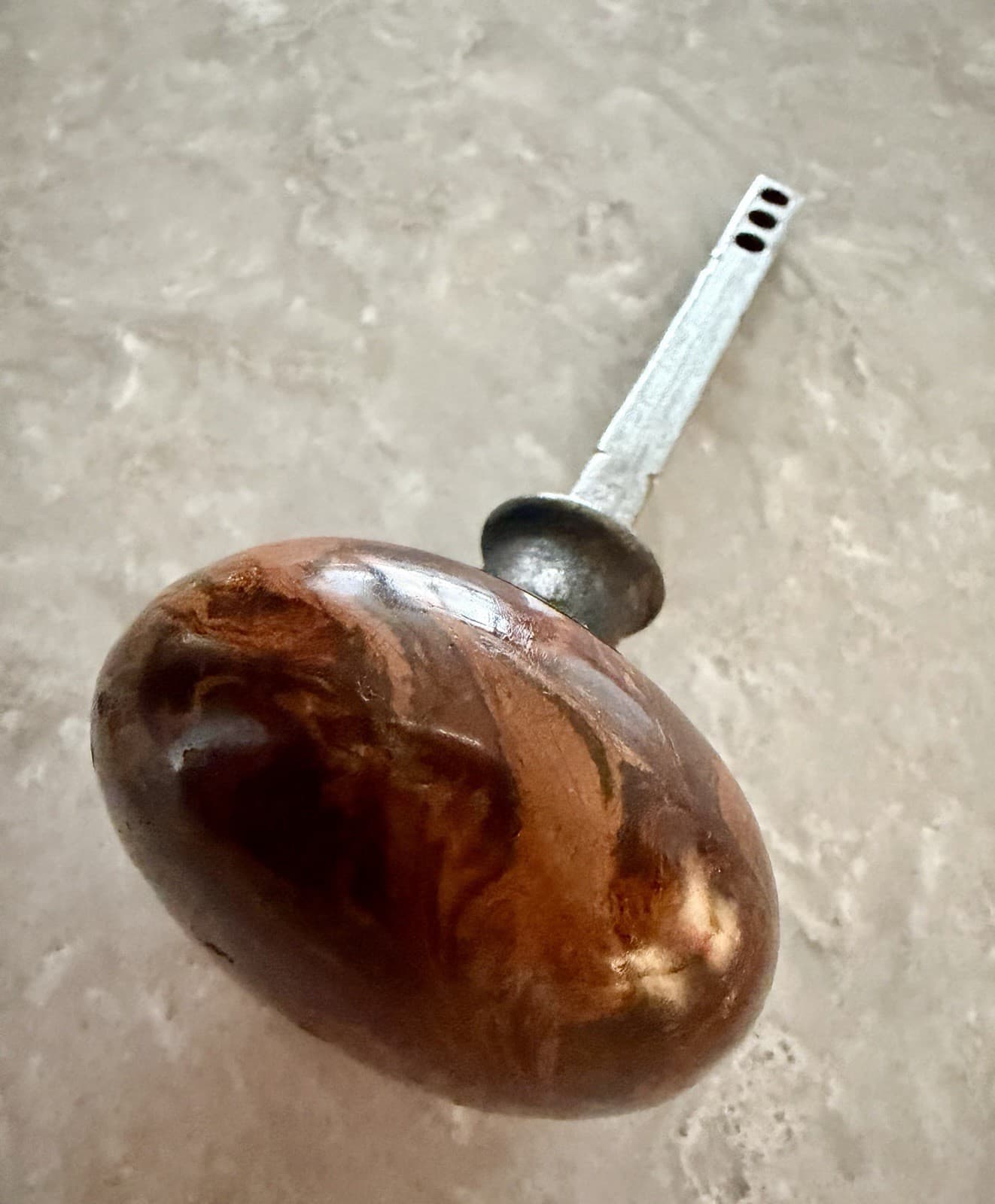 Antique Bennington Brown Swirl Porcelain Door Knob Fixed Spindle Victorian - Thumbnail 8