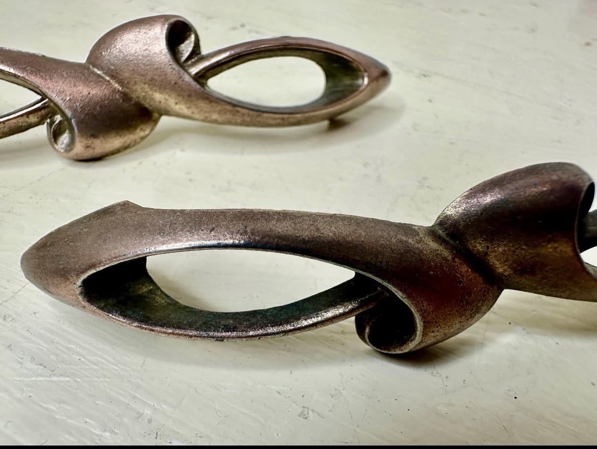 Vintage Cast Metal Cabinet Drawer Pulls Set of 2 Mid Century Modern - Thumbnail 5