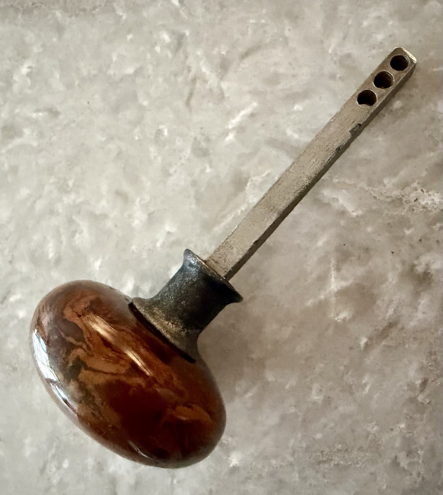 Antique Bennington Brown Swirl Porcelain Door Knob Fixed Spindle Victorian - Thumbnail 7