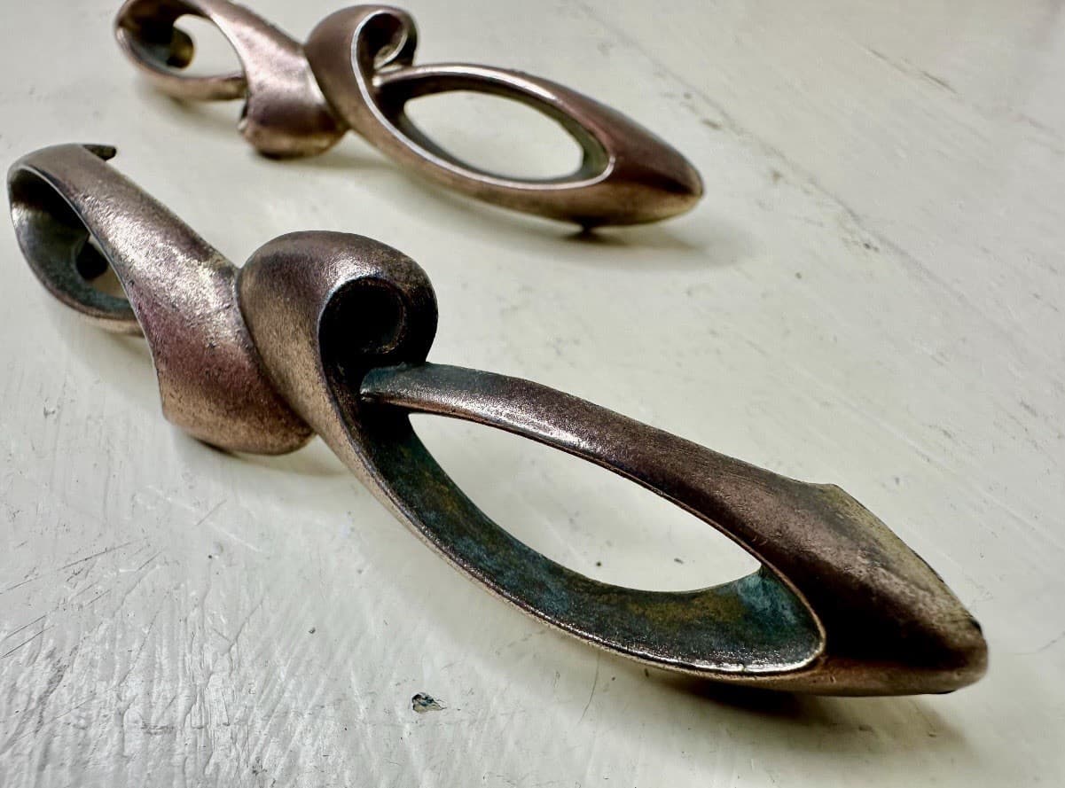 Vintage Cast Metal Cabinet Drawer Pulls Set of 2 Mid Century Modern - Thumbnail 2