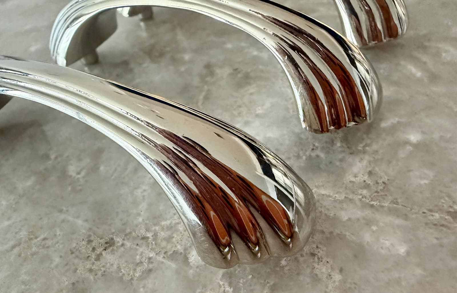 Vintage Chrome Streamline Drawer Pulls | Mid-Century Cabinet Hardware (Set of 3) - Thumbnail 3