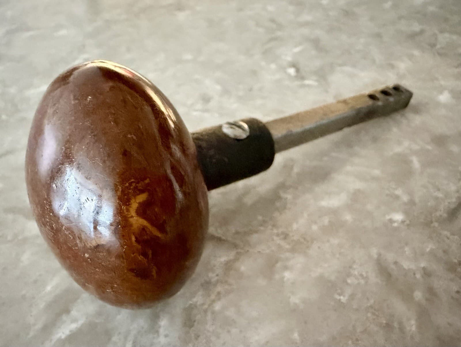 Antique Brown Bennington Clay Ceramic Door Knob w Adjustable Post - Thumbnail 7