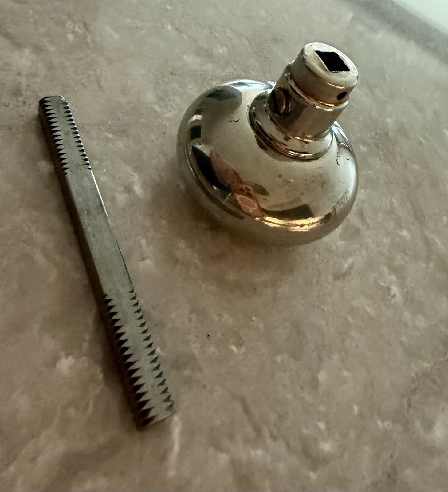 Vintage Nickel Plated Brass Oval Door Knob w Threaded Spindle Salvage - Thumbnail 4