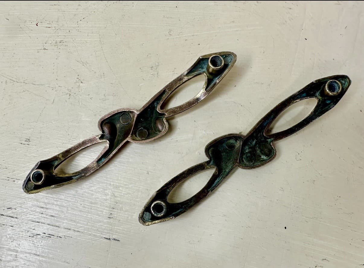 Vintage Cast Metal Cabinet Drawer Pulls Set of 2 Mid Century Modern - Thumbnail 8