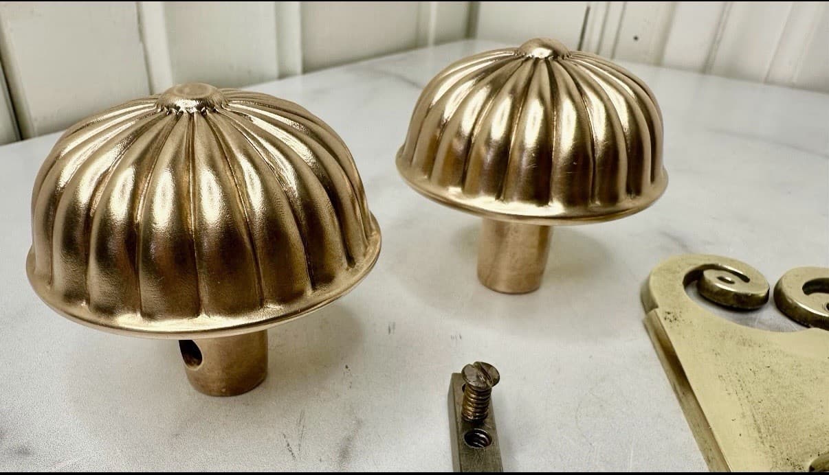 Antique P & F Corbin Brass Door Knob Set: Radially Fluted Design - Thumbnail 7
